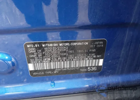 2019 Mitsubishi Eclipse Cross Se/Sel from USA, damaged, VIN JA4AT5AA7KZ020707